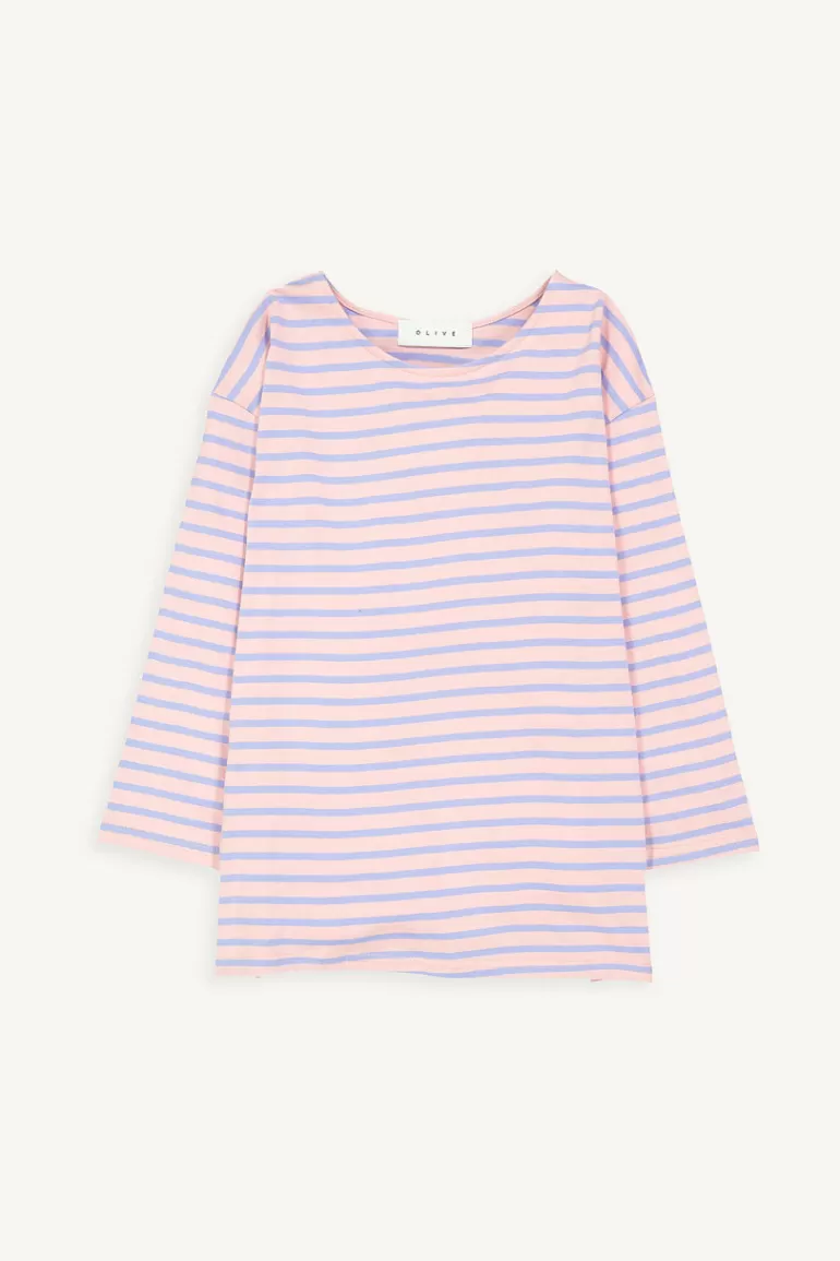 Women Olive Clothing Momo Boat Neck Stripe Tee, Pink