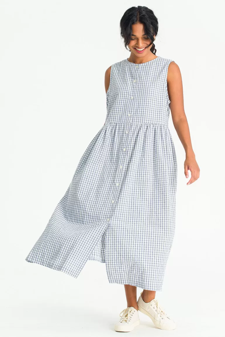 Women Olive Clothing Momo Check Sleeveless Dress, Navy