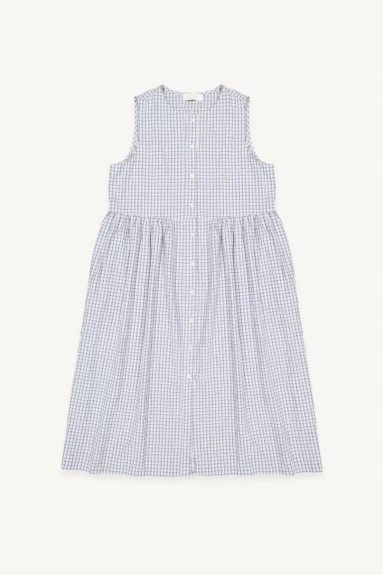 Women Olive Clothing Momo Check Sleeveless Dress, Navy