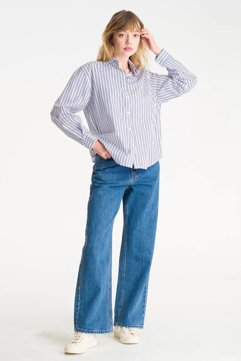 Women Olive Clothing Momo Pin Stripe Shirt, Ivory