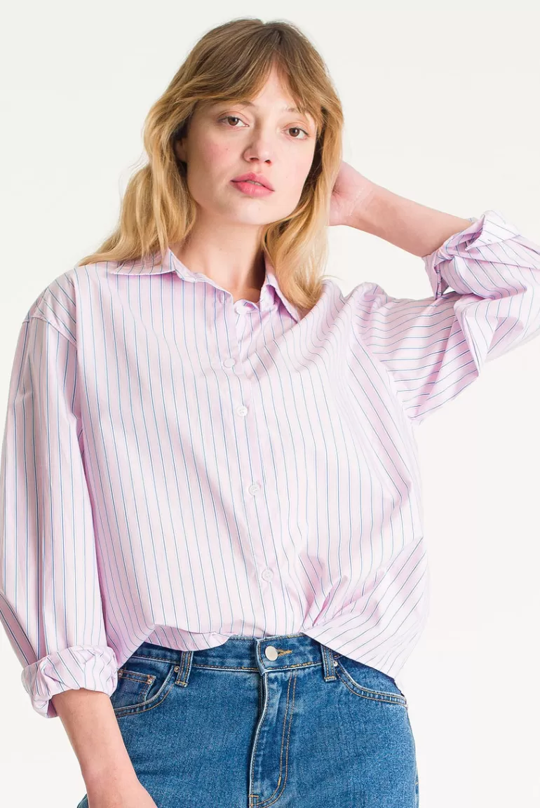 Women Olive Clothing Momo Pin Stripe Shirt, Pink