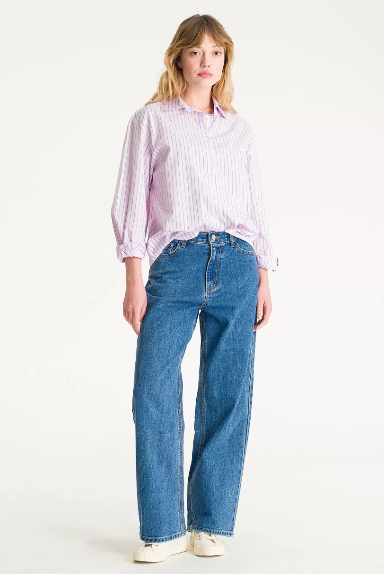 Women Olive Clothing Momo Pin Stripe Shirt, Pink