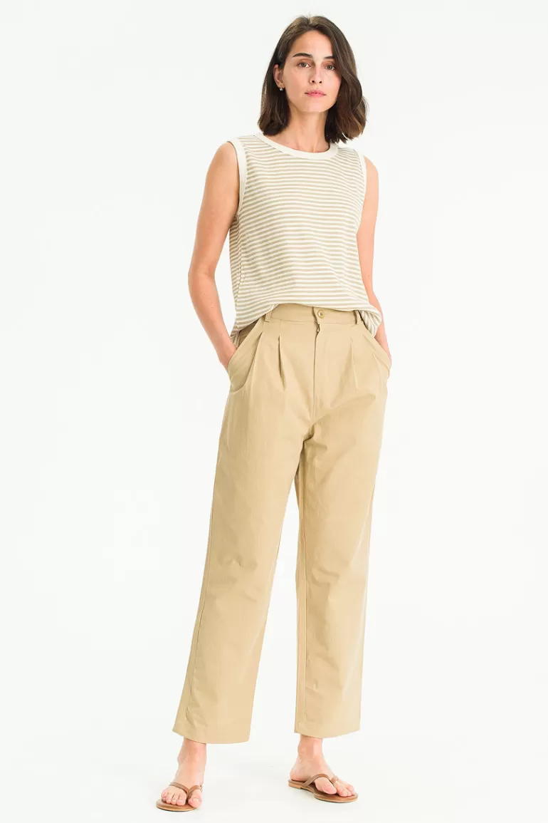 Women Olive Clothing Momo Stripe Sleeveless Tee, Beige