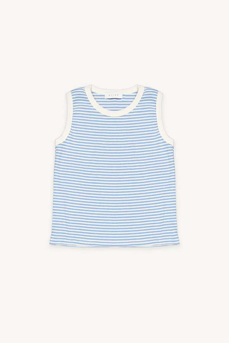 Women Olive Clothing Momo Stripe Sleeveless Tee, Blue