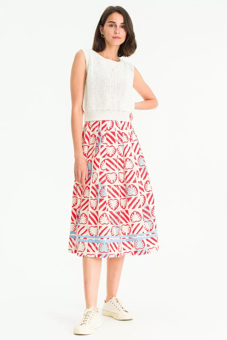 Women Olive Clothing Monstera Print Skirt, Rose