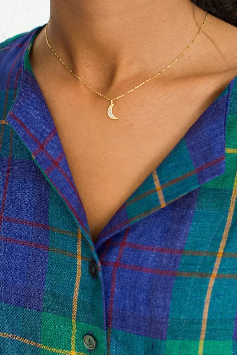 Women Olive Clothing Moon Necklace, 14K Gold Plated