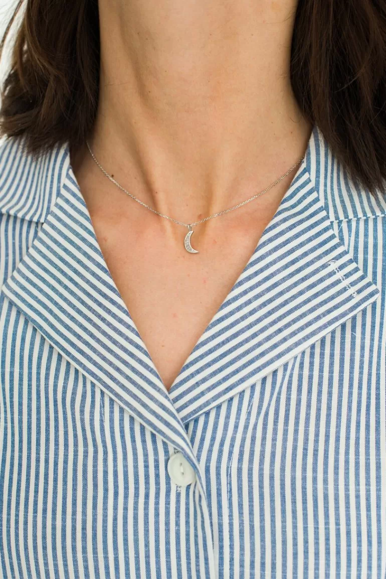 Women Olive Clothing Moon Necklace, Sterling Silver