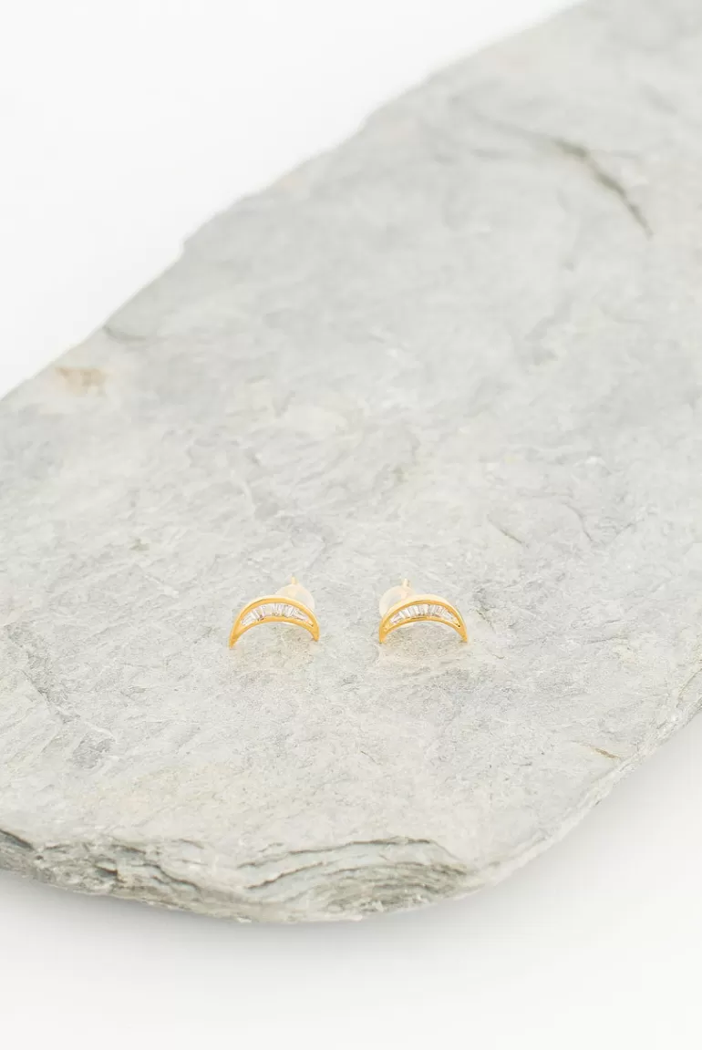 Women Olive Clothing Moon Studs, 14K Gold Plated