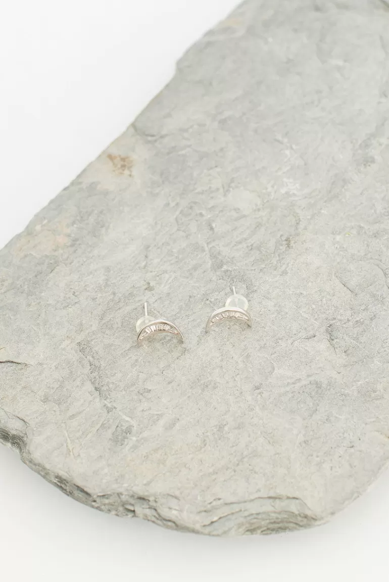 Women Olive Clothing Moon Studs, Sterling Silver