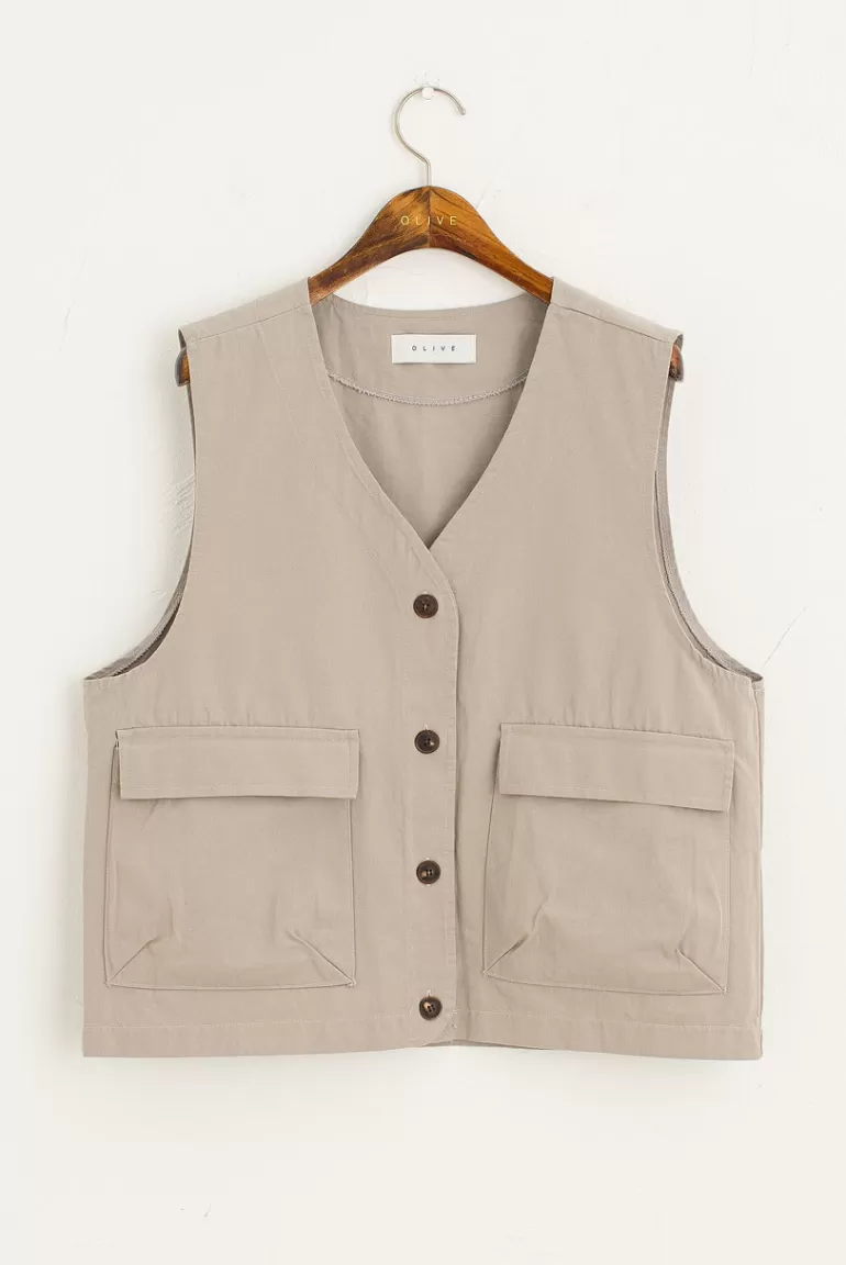 Women Olive Clothing Mountain Waistcoat, Grey
