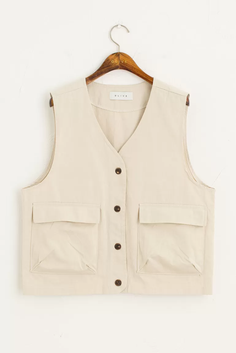 Women Olive Clothing Mountain Waistcoat, Ivory