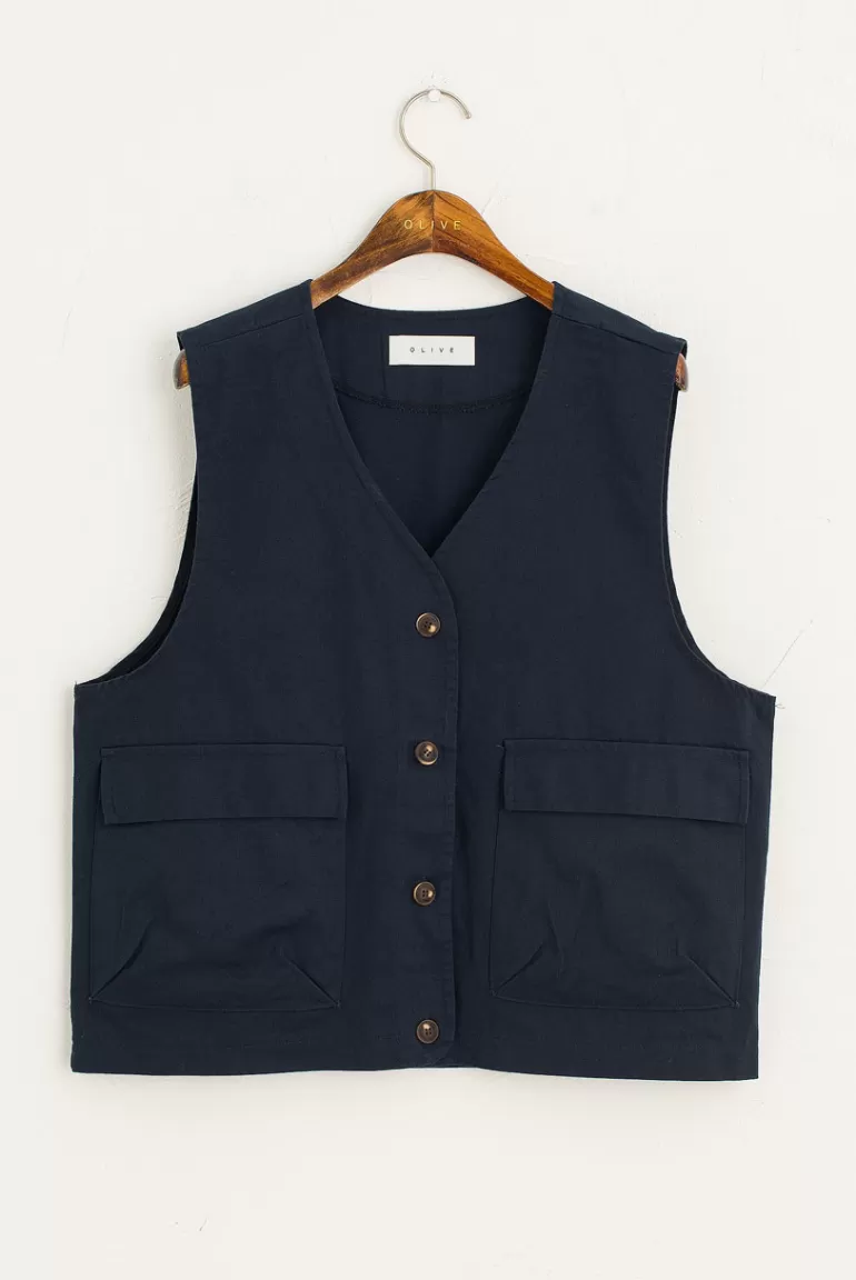 Women Olive Clothing Mountain Waistcoat, Navy