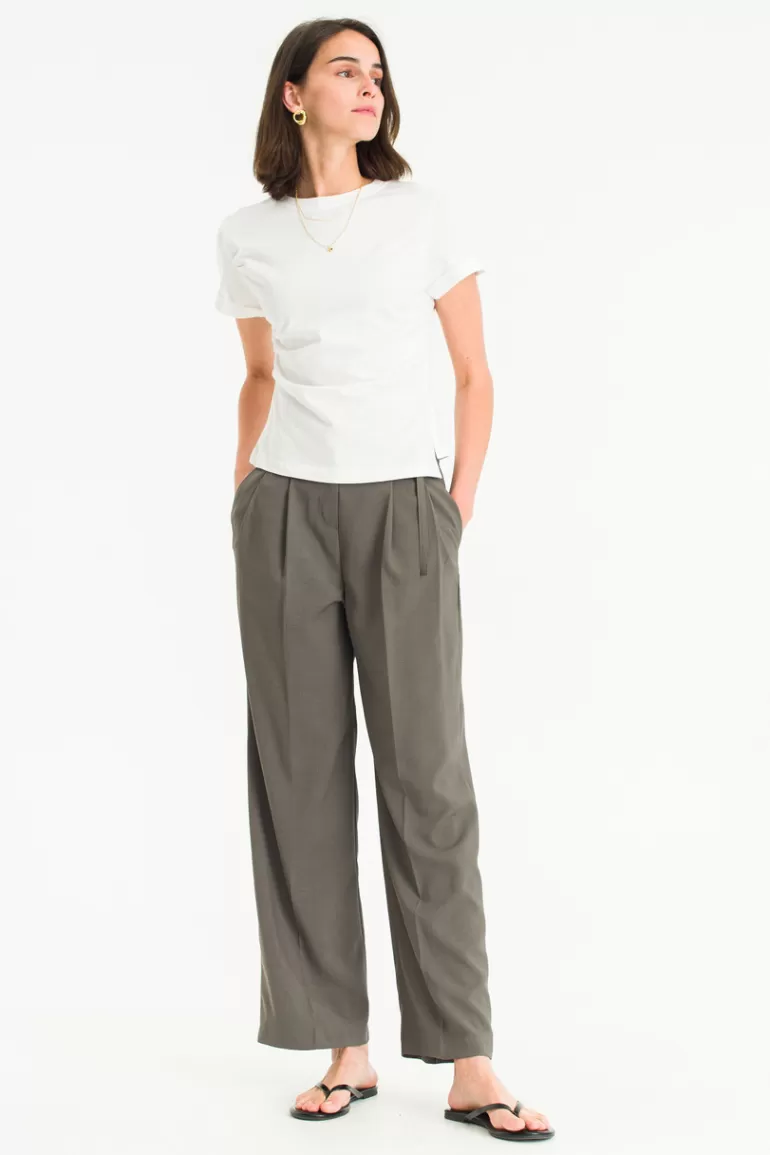 Women Olive Clothing Mui Belted Trousers, Charcoal