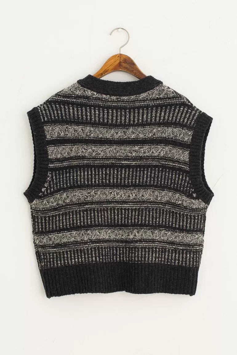 Women Olive Clothing Multi Patterned Chunky Vest, Charcoal