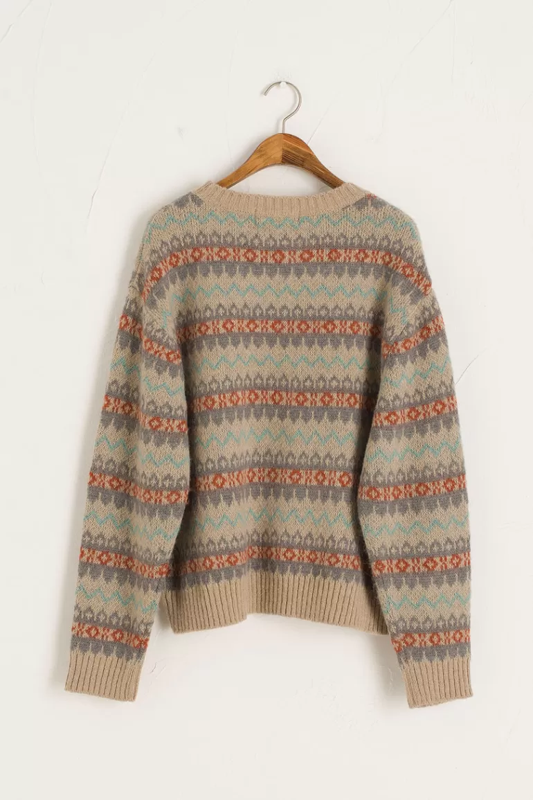 Women Olive Clothing Multi Patterned Knit Jumper, Beige