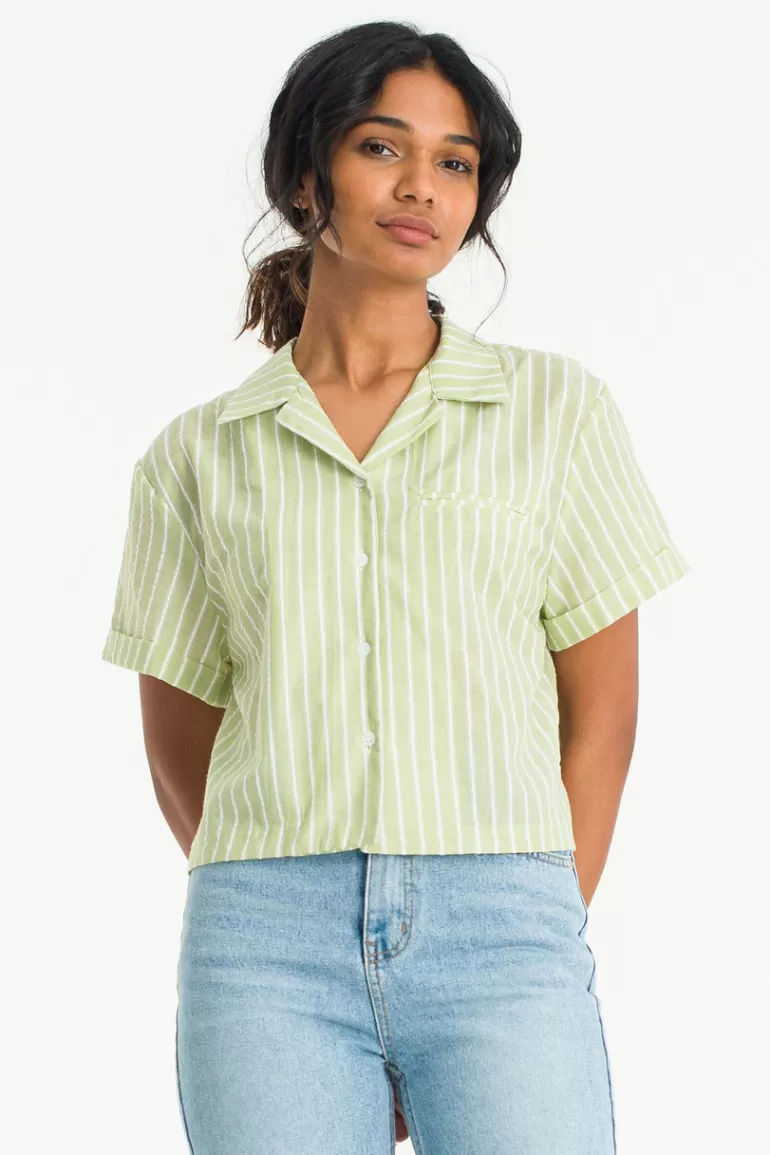 Women Olive Clothing Mya Stripe Shirt, Lime