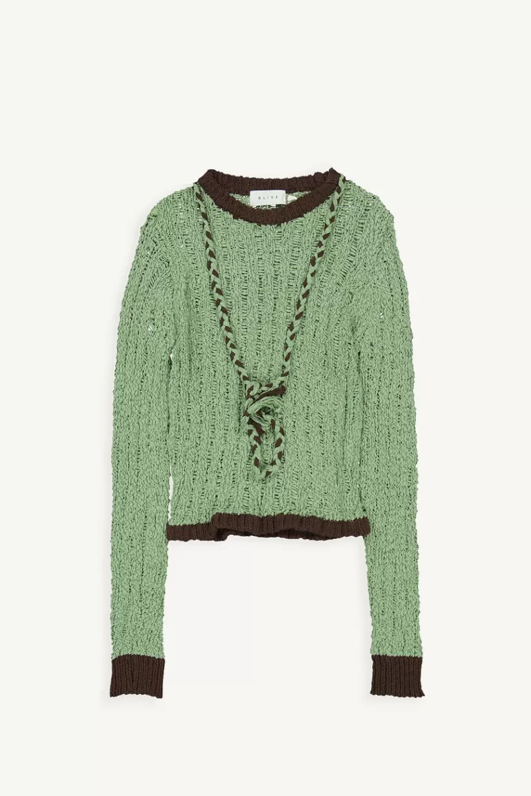 Women Olive Clothing Natu Contrast Jumper, Lime