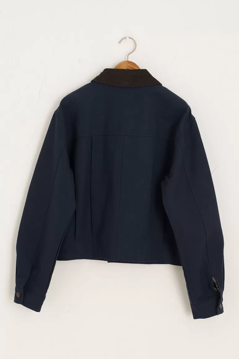 Women Olive Clothing Needlecord Collar Jacket, Navy
