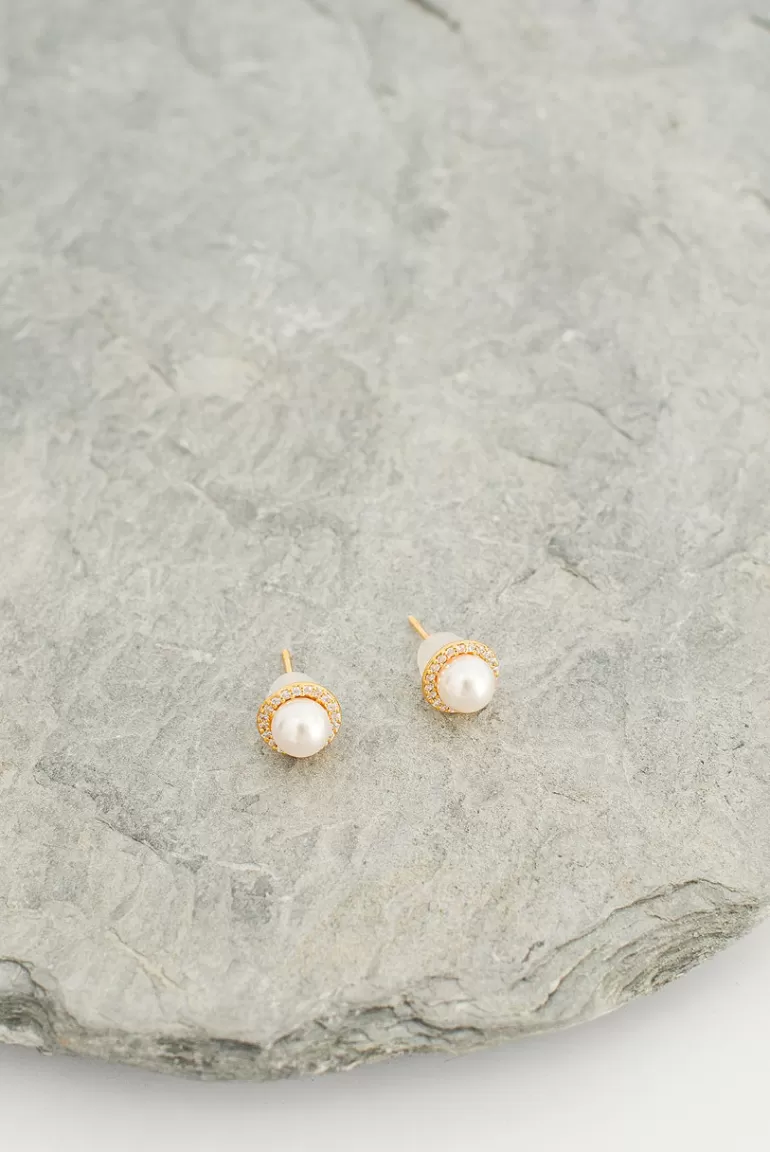 Women Olive Clothing Nelliana Pearl Studs, 14K Gold Plated