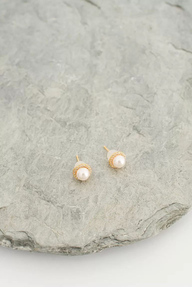 Women Olive Clothing Nelliana Pearl Studs, 14K Gold Plated