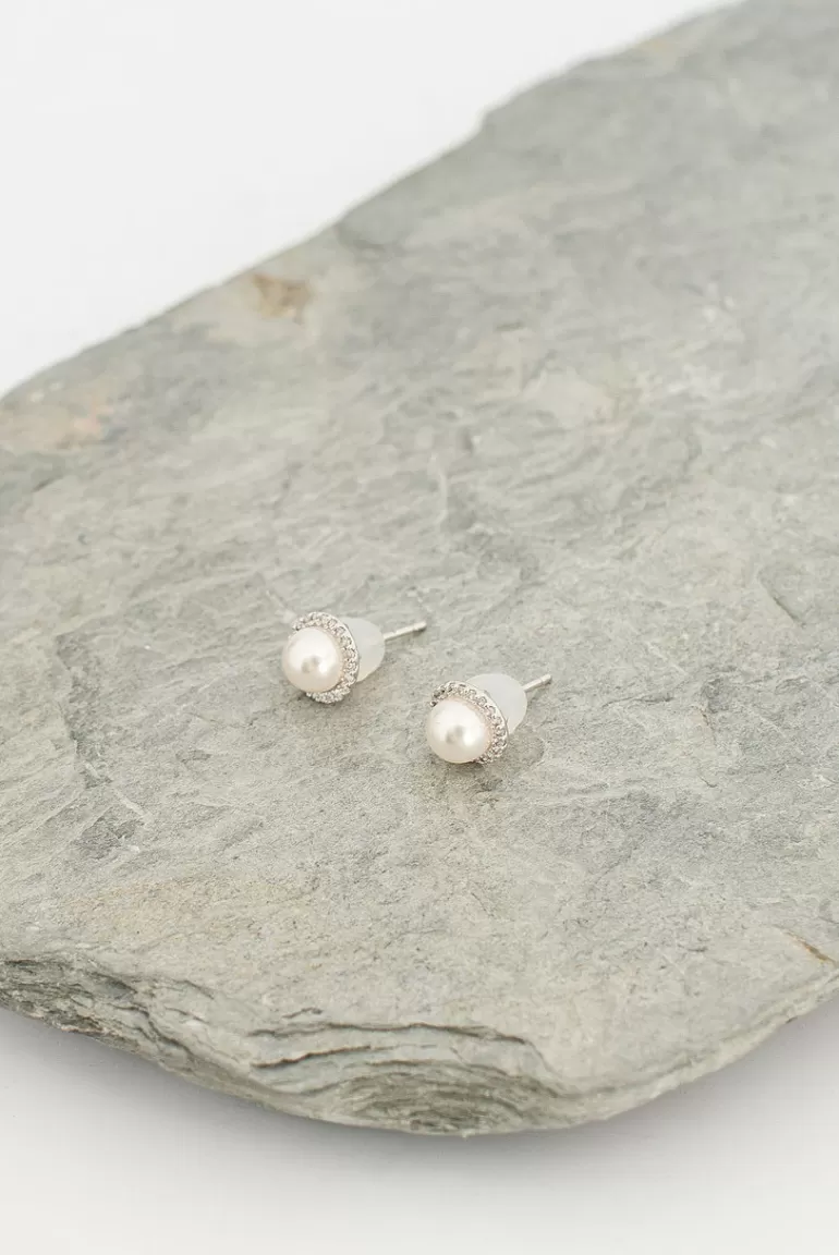 Women Olive Clothing Nelliana Pearl Studs, Sterling Silver