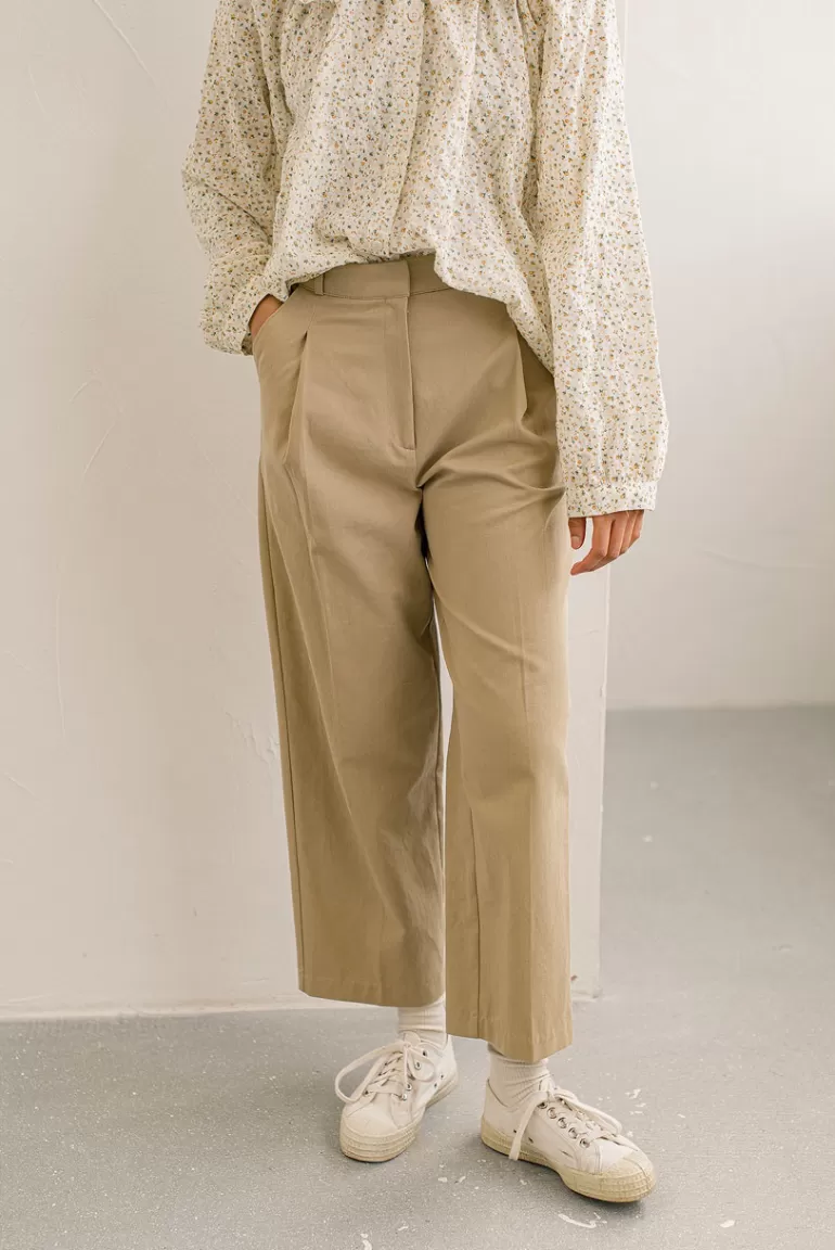 Women Olive Clothing Nina Cotton Slacks, Beige