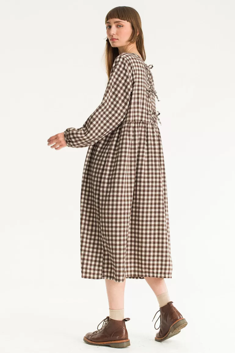 Women Olive Clothing Noa Gingham Dress, Brown
