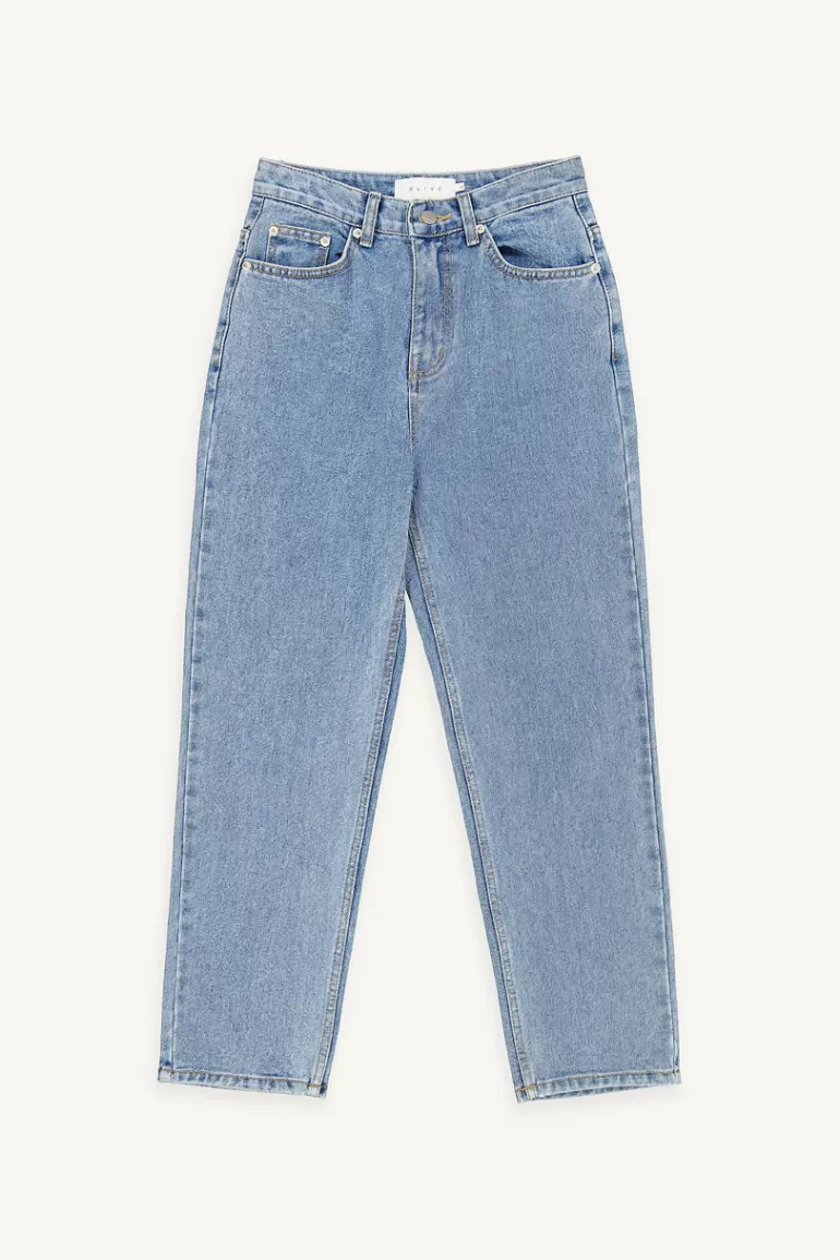 Women Olive Clothing Noa Straight Mid Blue Jean, Mid Blue