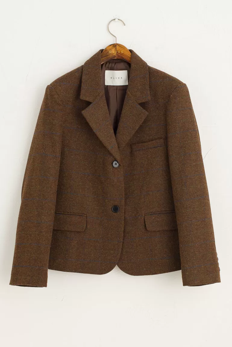 Women Olive Clothing Noa Wool Check Jacket, Brown