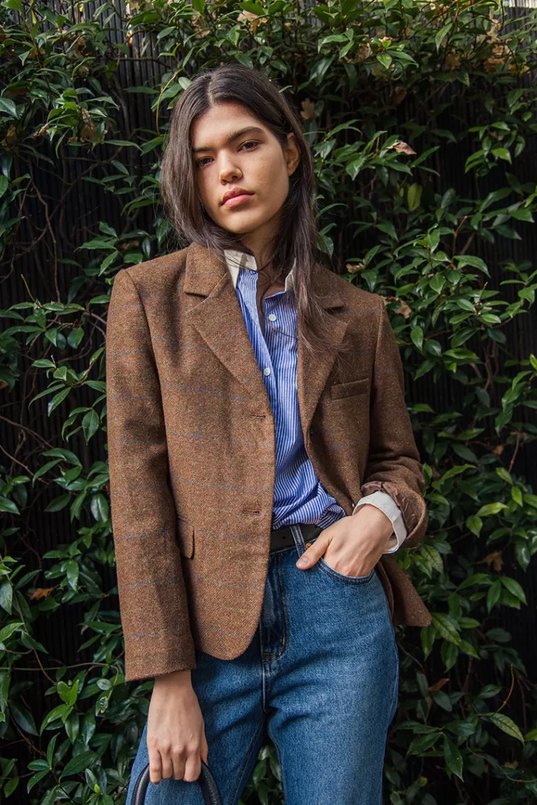 Women Olive Clothing Noa Wool Check Jacket, Brown