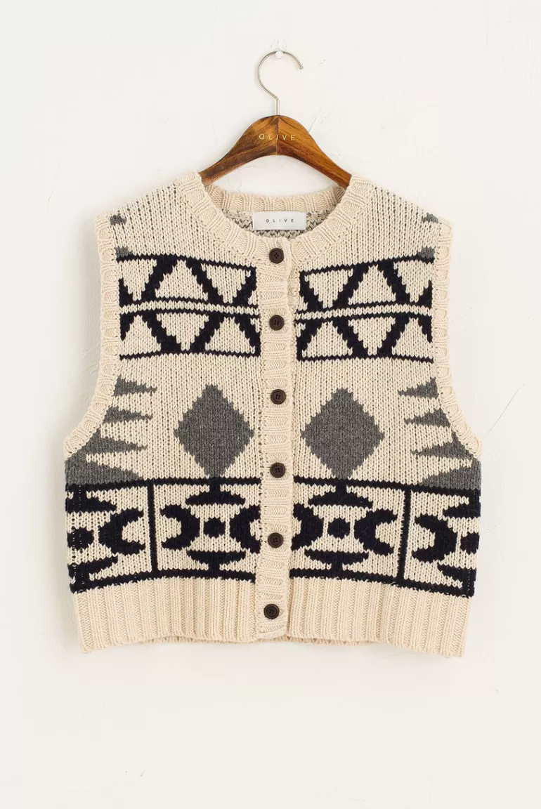 Women Olive Clothing Nordic Open Vest, Cream
