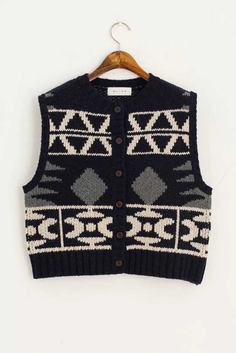 Women Olive Clothing Nordic Open Vest, Navy