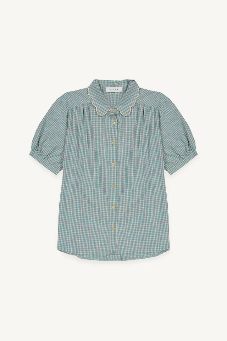 Women Olive Clothing Nori Check Blouse, Khaki