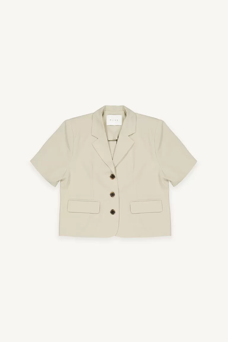 Women Olive Clothing Obi Cropped Jacket, Beige