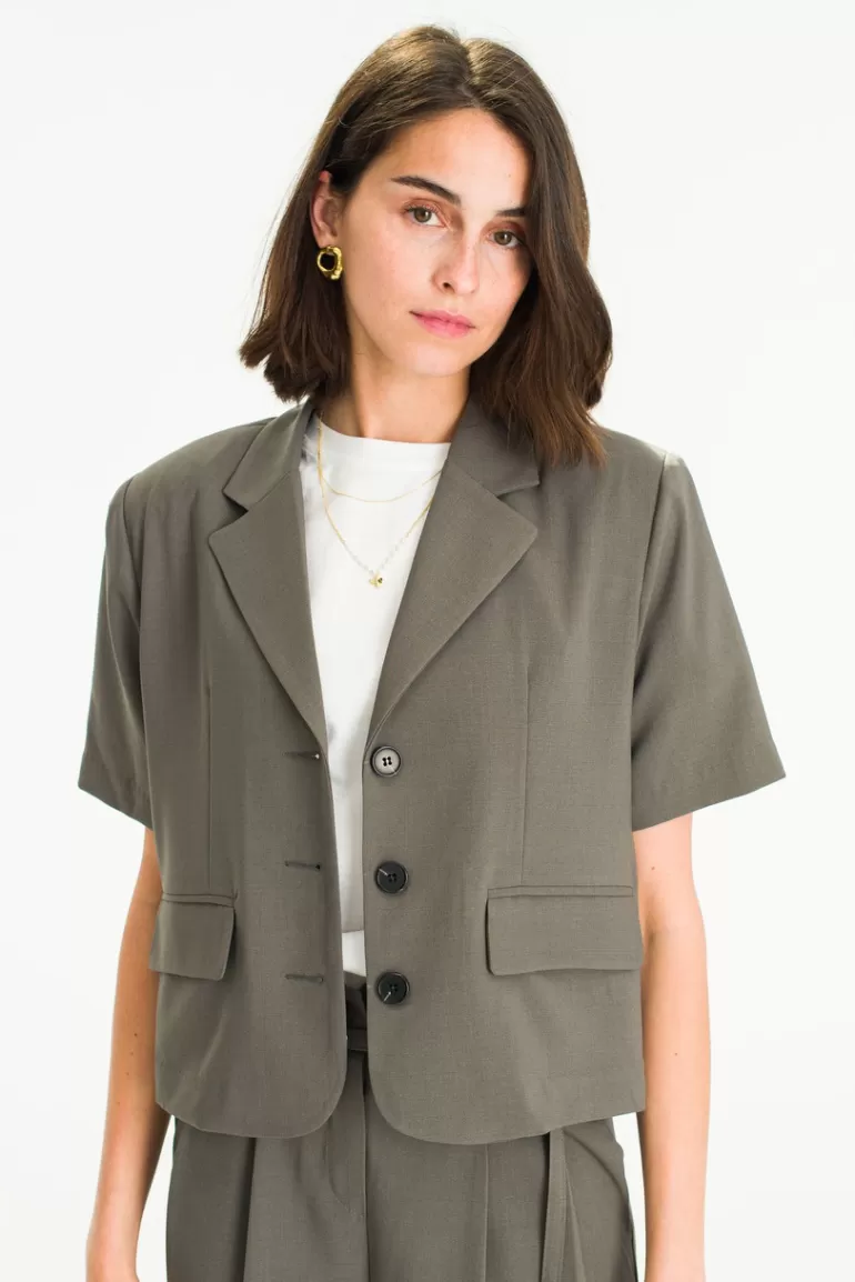 Women Olive Clothing Obi Cropped Jacket, Charcoal