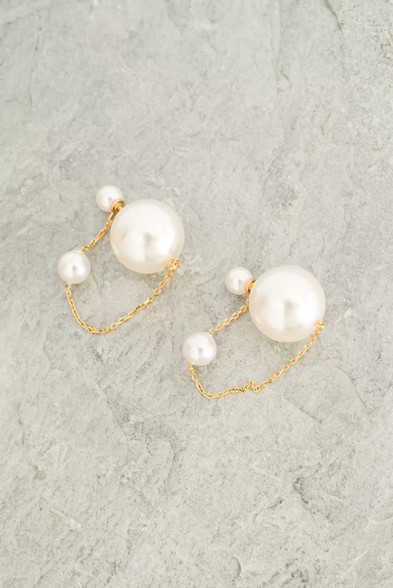 Women Olive Clothing Ocean Triple Pearl Point Earrings, 14K Gold Plated