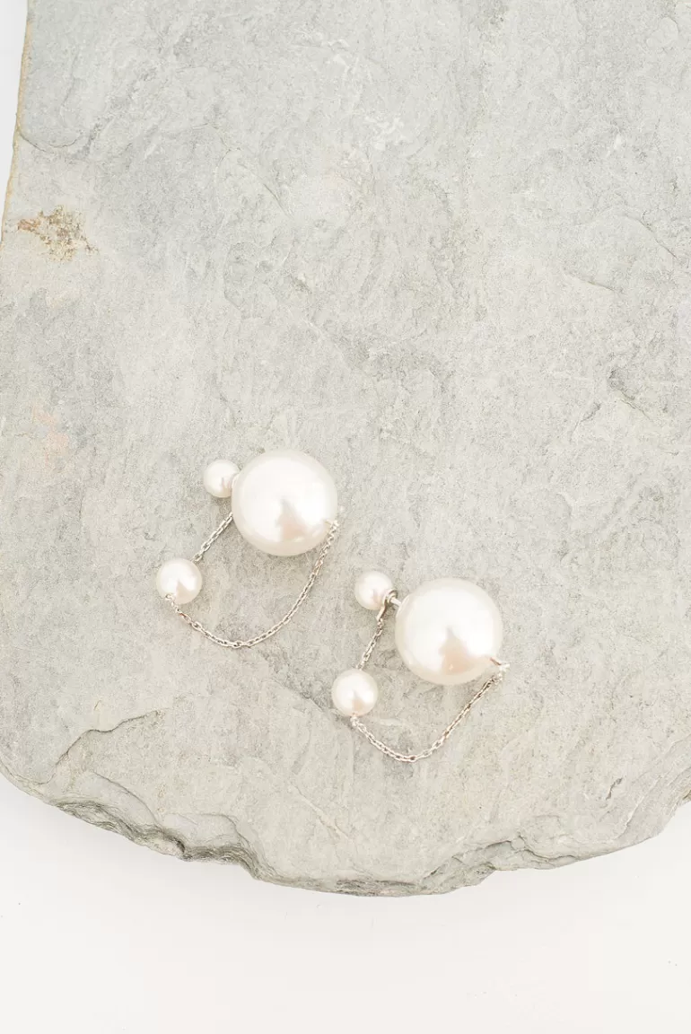 Women Olive Clothing Ocean Triple Pearl Point Earrings, Sterling Silver
