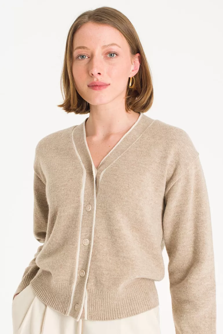 Women Olive Clothing Oli Colour Contrast Cardigan, Beige