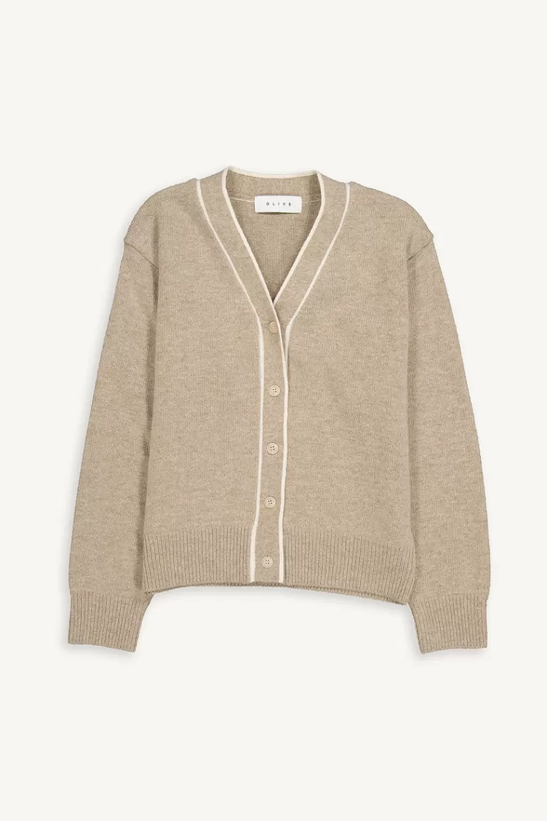 Women Olive Clothing Oli Colour Contrast Cardigan, Beige