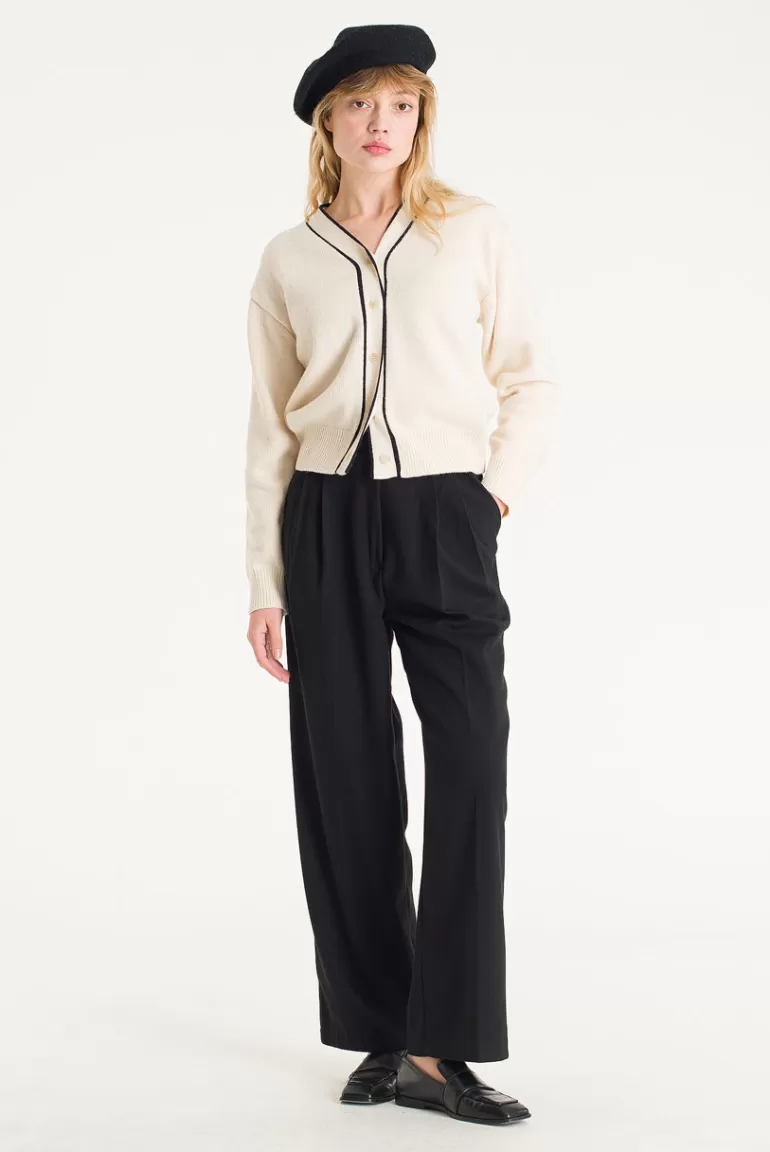 Women Olive Clothing Oli Colour Contrast Cardigan, Ivory