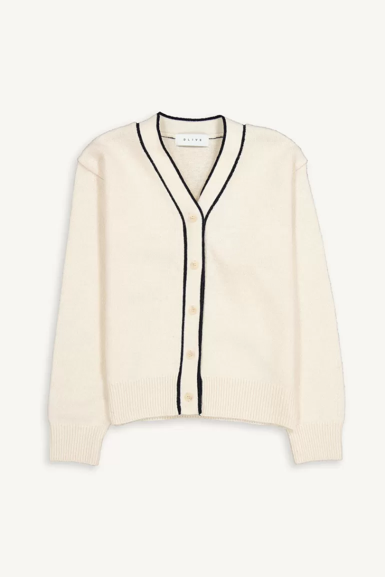 Women Olive Clothing Oli Colour Contrast Cardigan, Ivory