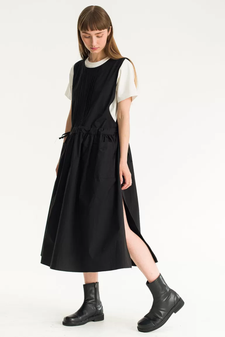 Women Olive Clothing Open Apron Dress, Black