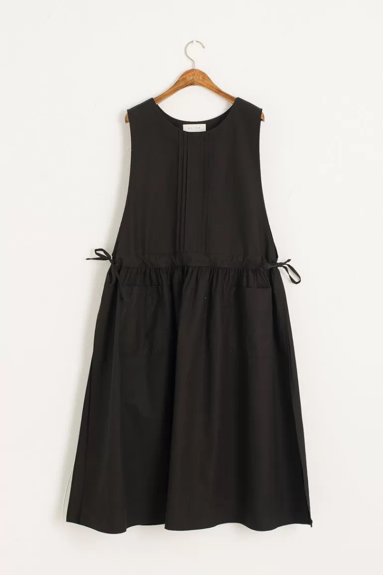 Women Olive Clothing Open Apron Dress, Black