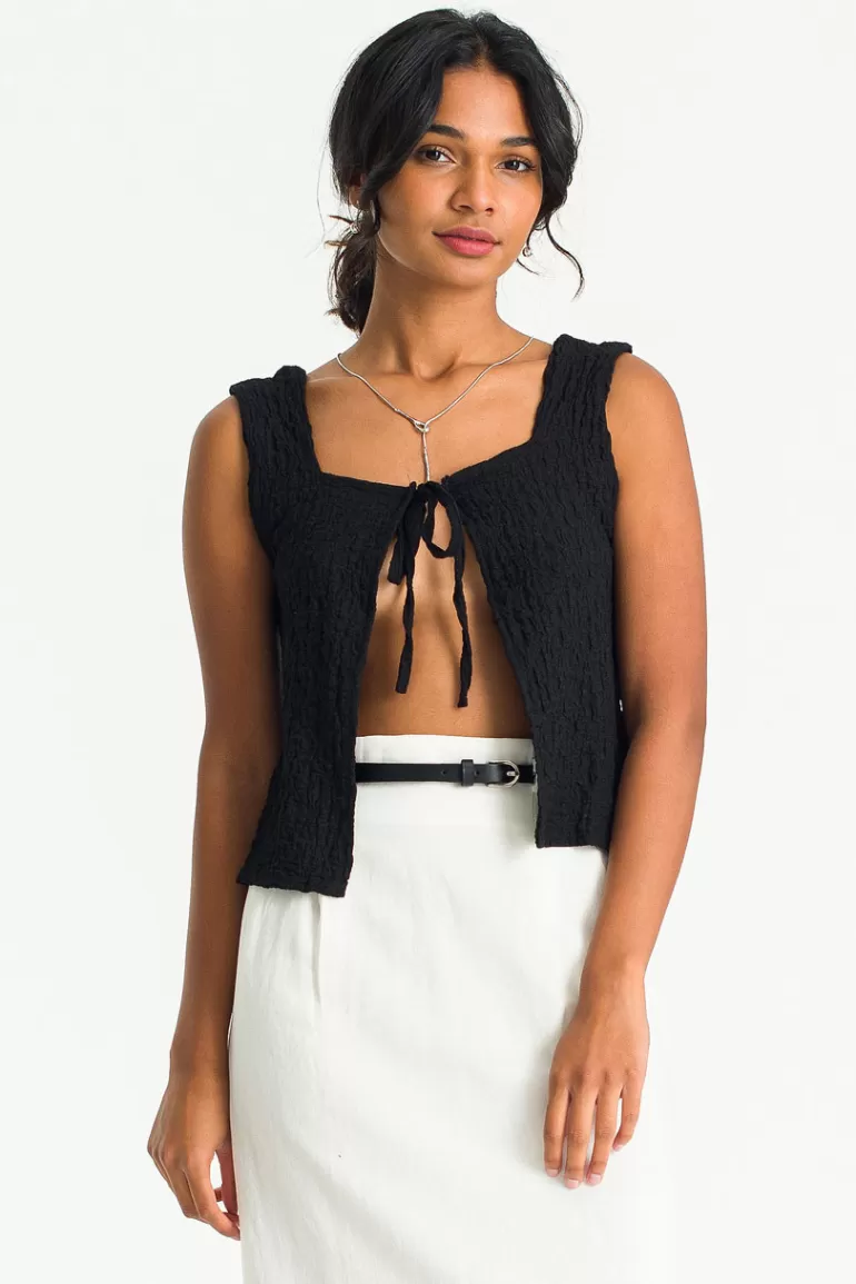 Women Olive Clothing Open Crop Vest, Black