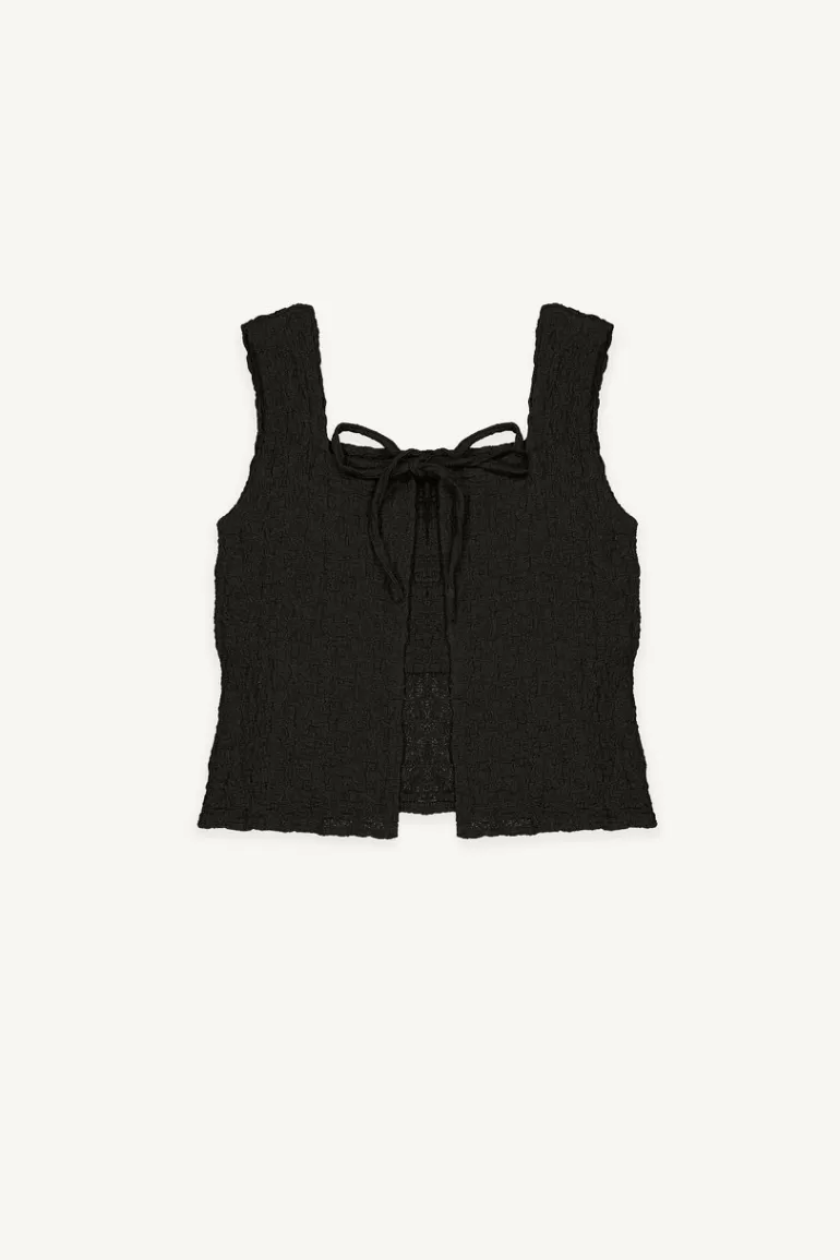 Women Olive Clothing Open Crop Vest, Black