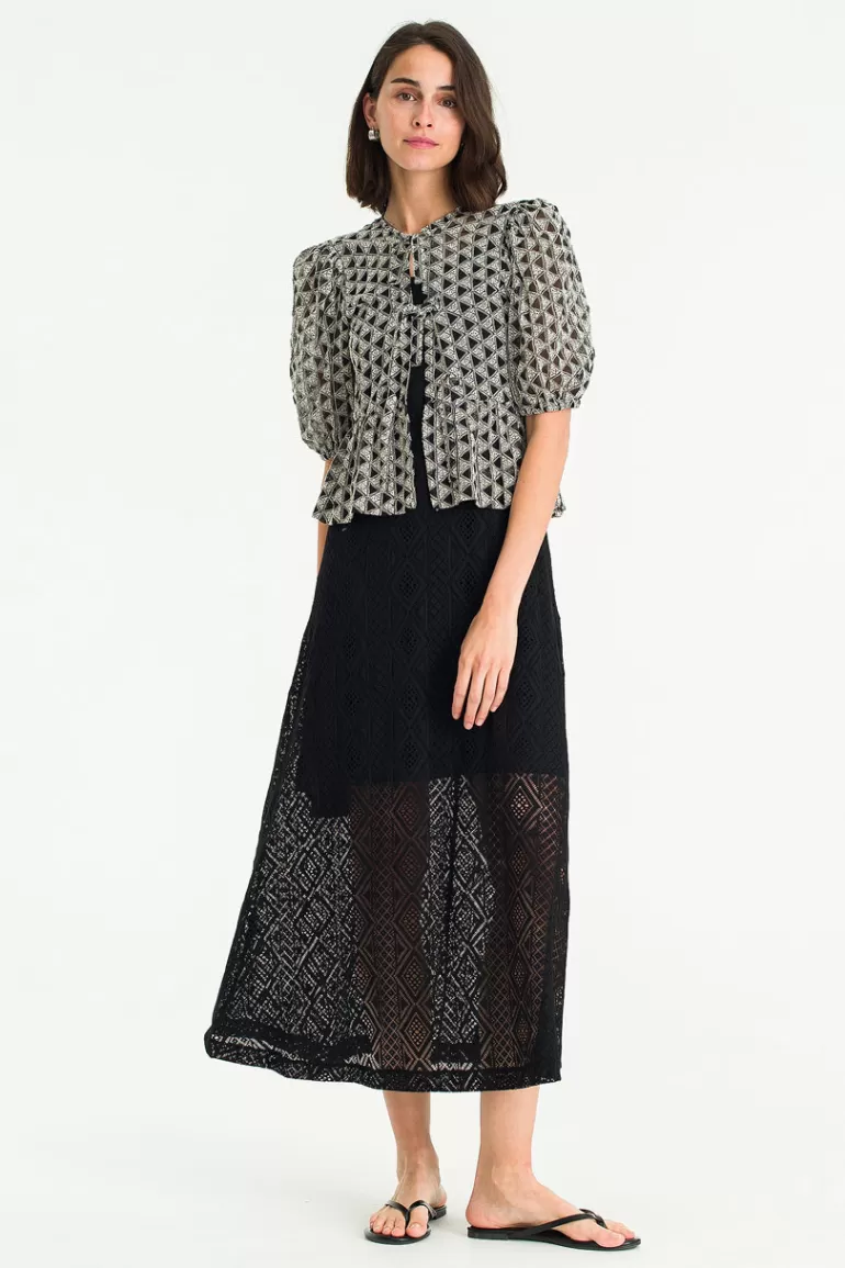 Women Olive Clothing Open Ribbon Blouse, Black