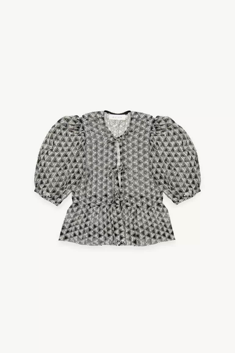 Women Olive Clothing Open Ribbon Blouse, Black