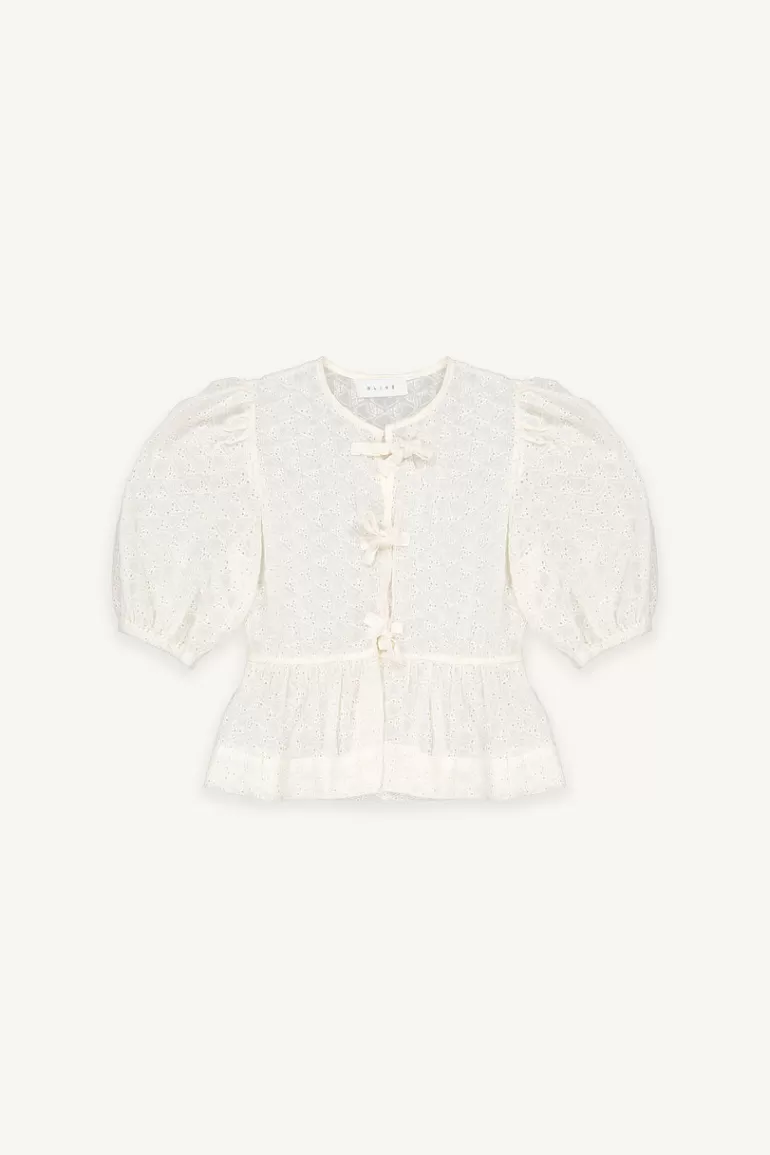 Women Olive Clothing Open Ribbon Blouse, Ivory