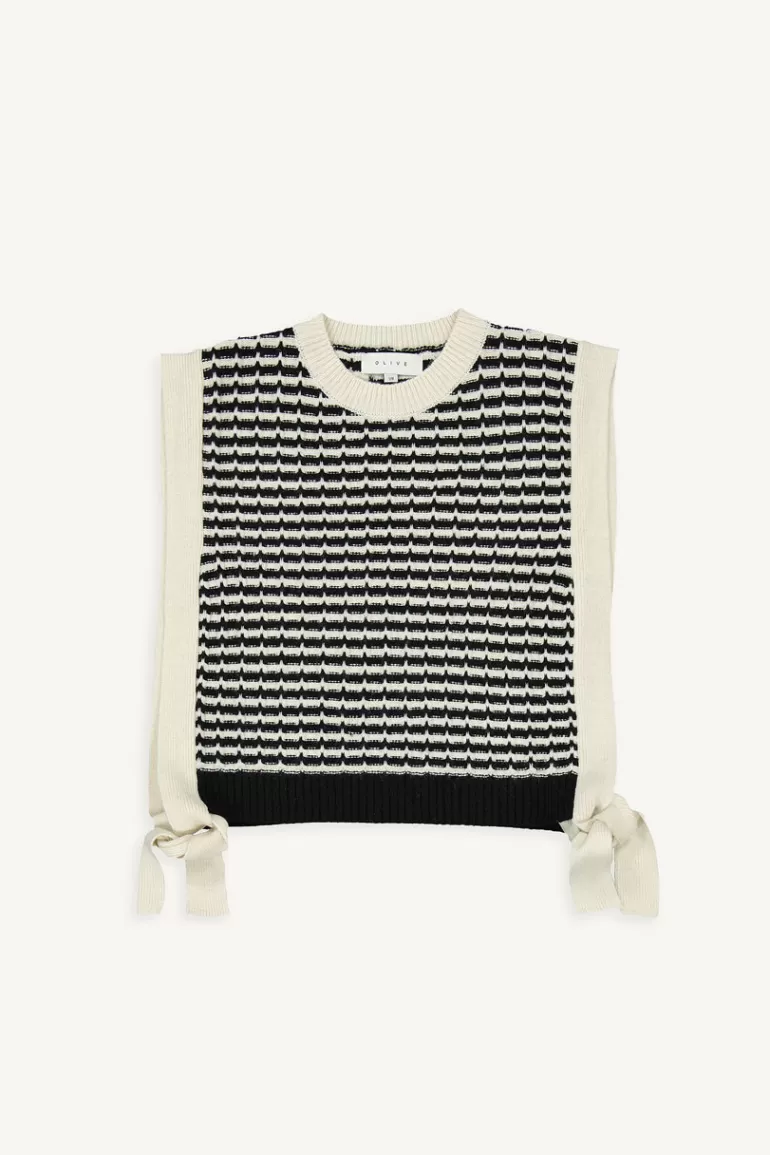 Women Olive Clothing Open Side Waffle Vest, Ivory Collar