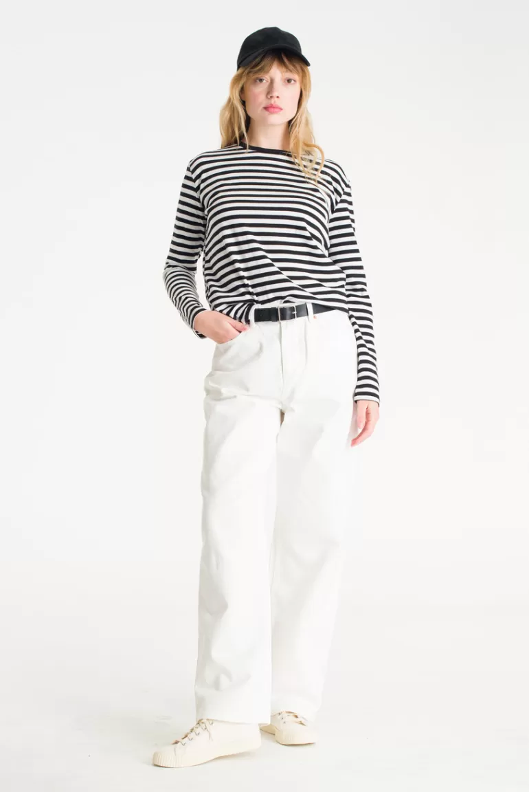 Women Olive Clothing Otsu Stripe Tee, Ivory/Black